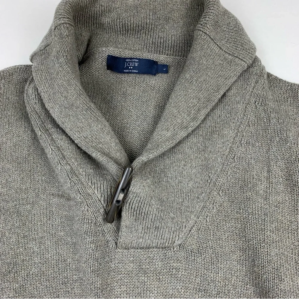 J. Crew Sweater Men's Large Taupe Toggle‎ Closure Long Sleeve Cotton Preppy